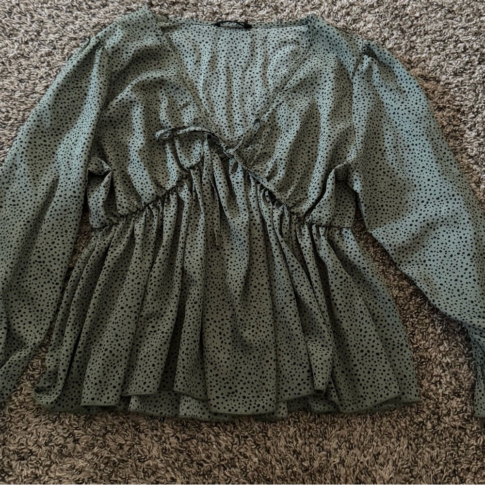 SHEIN Green Polka Dot Blouse